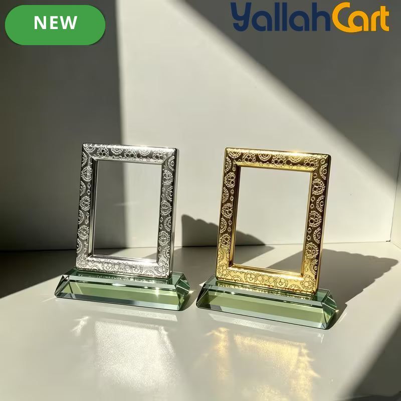 Premium Metal Picture Frame with Acrylic Base – Vintage Floral Desktop Photo Display Stand