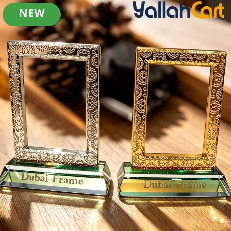 Premium Metal Picture Frame with Acrylic Base – Vintage Floral Desktop Photo Display Stand