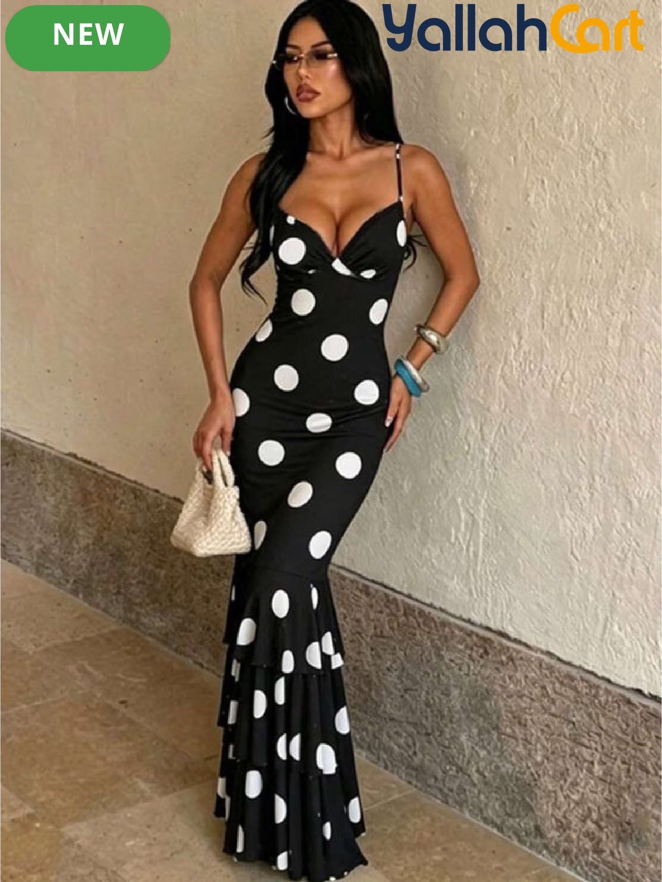 Women's Black & White Polka Dot Print Dress