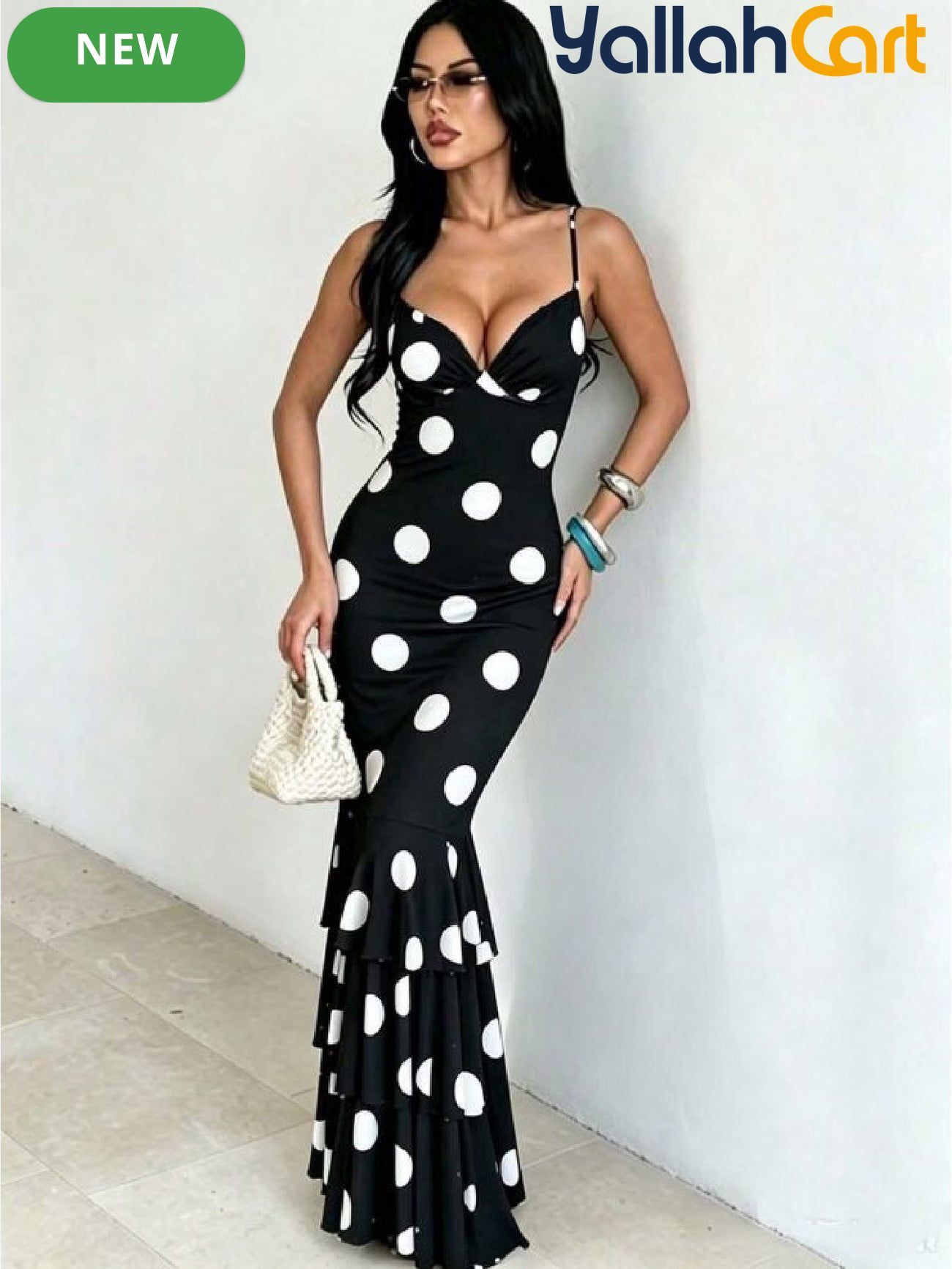 Women's Black & White Polka Dot Print Dress