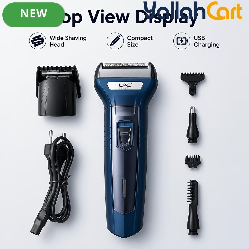 Rechargeable Men’s Grooming Kit – Deep Blue Foil Shaver with Replaceable Heads