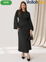 Plus Size Women’s Black Casual Dress – Flare Sleeve Autumn Office Dress