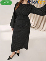Plus Size Women’s Black Casual Dress – Flare Sleeve Autumn Office Dress