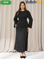 Plus Size Women’s Black Casual Dress – Flare Sleeve Autumn Office Dress
