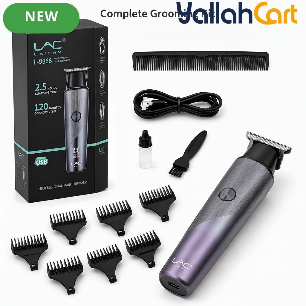 Compact Silvery USB Rechargeable Hair Trimmer Kit for Men