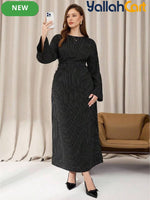 Plus Size Women’s Black Casual Dress – Flare Sleeve Autumn Office Dress