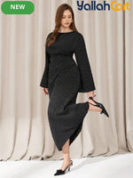 Plus Size Women’s Black Casual Dress – Flare Sleeve Autumn Office Dress