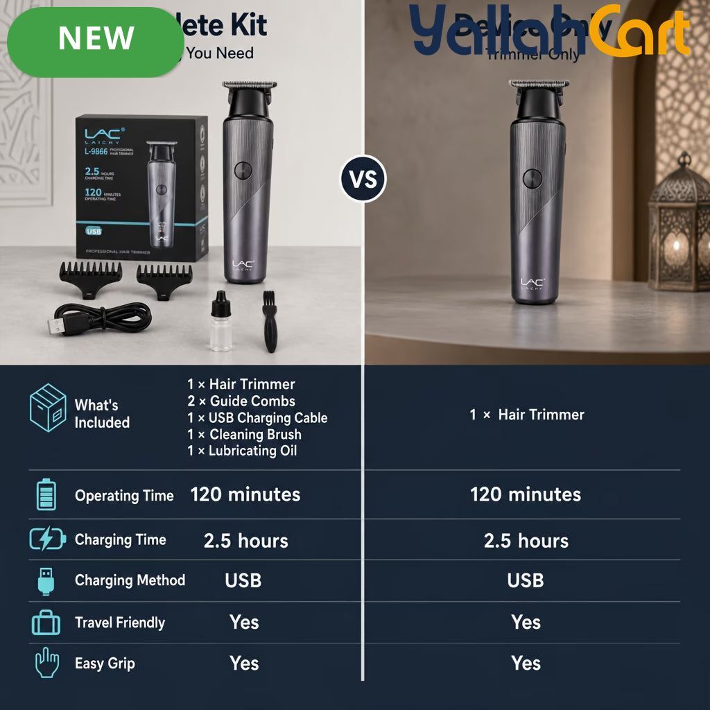 Compact Silvery USB Rechargeable Hair Trimmer Kit for Men