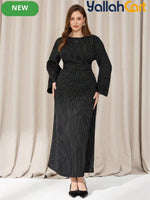 Plus Size Women’s Black Casual Dress – Flare Sleeve Autumn Office Dress