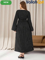 Plus Size Women’s Black Casual Dress – Flare Sleeve Autumn Office Dress