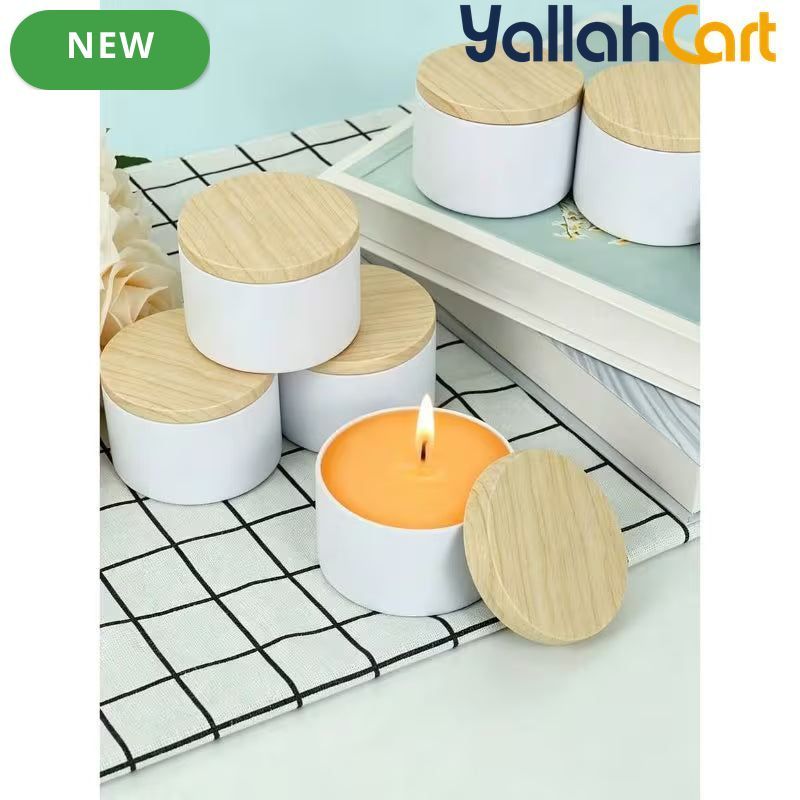 12-Piece Metal Candle Jars with Wood-Texture Lids – 4/8 oz Candle Making & Storage Containers