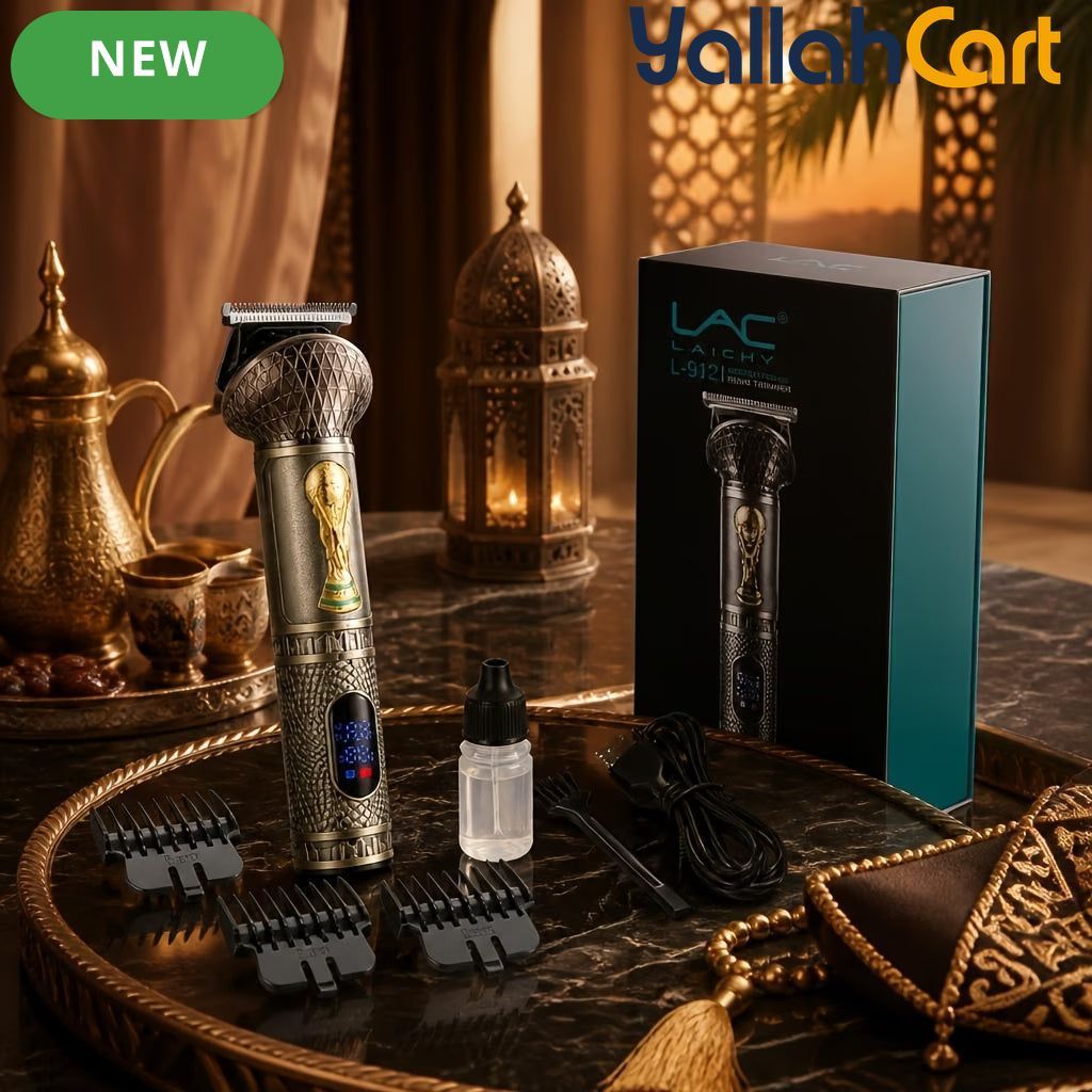 Golden Metal Embossed Cordless Hair Clipper USB Rechargeable LCD Display Trimmer Kit