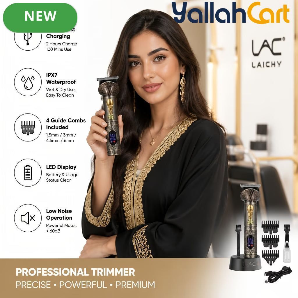 Golden Metal Embossed Cordless Hair Clipper USB Rechargeable LCD Display Trimmer Kit