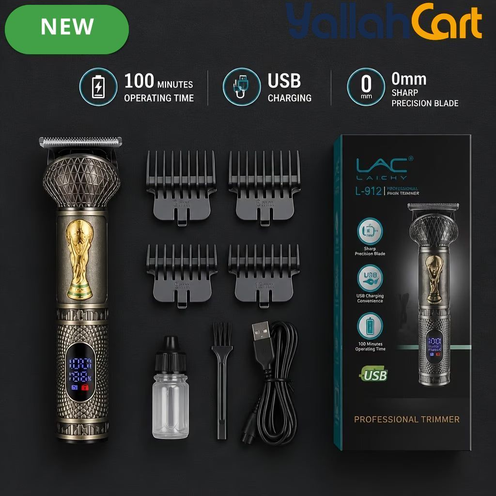 Golden Metal Embossed Cordless Hair Clipper USB Rechargeable LCD Display Trimmer Kit