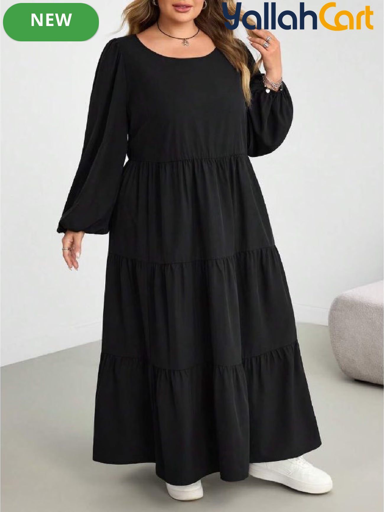 Plus Size Women’s Black Babydoll Maxi Dress – Casual Long Sleeve Fall Dress
