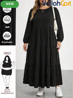 Plus Size Women’s Black Babydoll Maxi Dress – Casual Long Sleeve Fall Dress