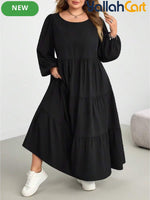 Plus Size Women’s Black Babydoll Maxi Dress – Casual Long Sleeve Fall Dress