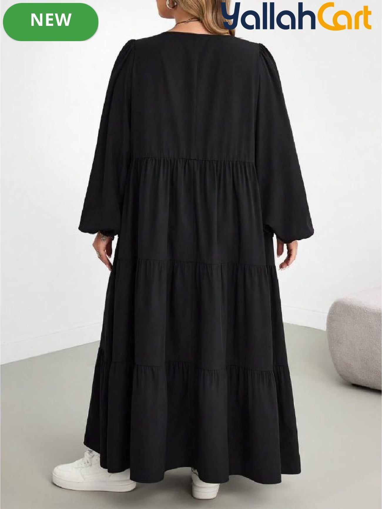 Plus Size Women’s Black Babydoll Maxi Dress – Casual Long Sleeve Fall Dress