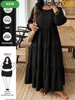 Plus Size Women’s Black Babydoll Maxi Dress – Casual Long Sleeve Fall Dress