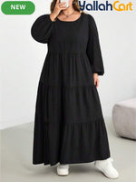 Plus Size Women’s Black Babydoll Maxi Dress – Casual Long Sleeve Fall Dress