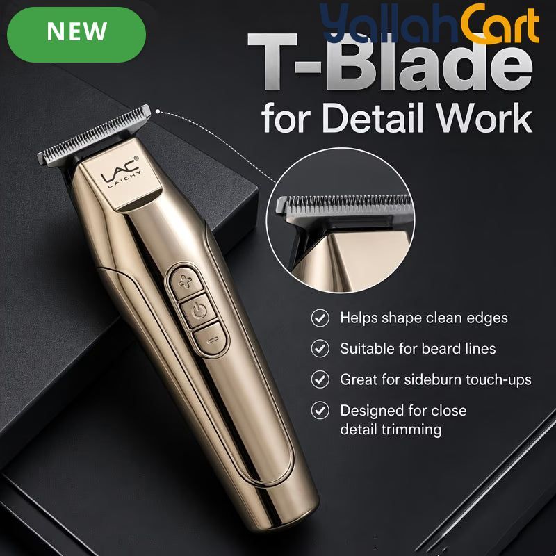 Golden Metal Precision Detail Hair Trimmer Kit – USB Rechargeable Cordless Outline Clipper with Guide Combs & Cleaning Brush for Beard, Hairline & Edge Styling