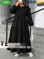 Plus Size Women’s Black Babydoll Maxi Dress – Casual Long Sleeve Fall Dress