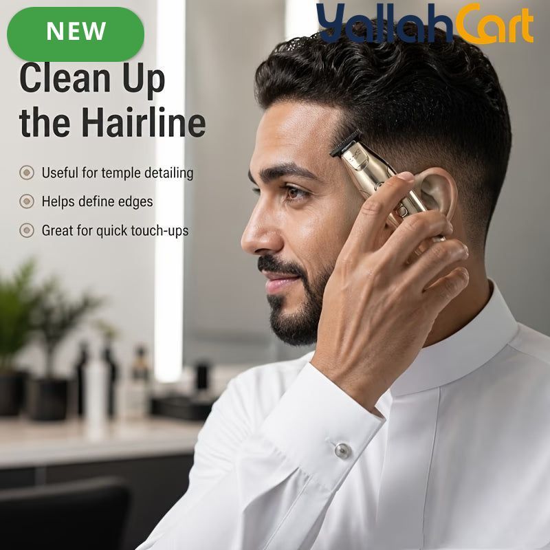 Golden Metal Precision Detail Hair Trimmer Kit – USB Rechargeable Cordless Outline Clipper with Guide Combs & Cleaning Brush for Beard, Hairline & Edge Styling