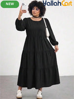 Plus Size Women’s Black Babydoll Maxi Dress – Casual Long Sleeve Fall Dress