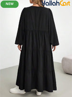 Plus Size Women’s Black Babydoll Maxi Dress – Casual Long Sleeve Fall Dress