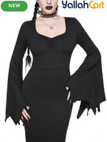 Gothic Black Women’s Dress with Whale Tail Waist & Heart Neckline – Halloween Style