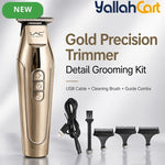 Golden Metal Precision Detail Hair Trimmer Kit – USB Rechargeable Cordless Outline Clipper with Guide Combs & Cleaning Brush for Beard, Hairline & Edge Styling