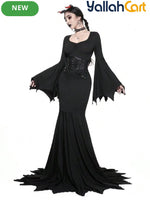 Gothic Black Women’s Dress with Whale Tail Waist & Heart Neckline – Halloween Style