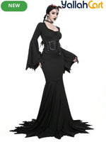 Gothic Black Women’s Dress with Whale Tail Waist & Heart Neckline – Halloween Style