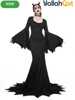 Gothic Black Women’s Dress with Whale Tail Waist & Heart Neckline – Halloween Style