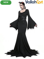 Gothic Black Women’s Dress with Whale Tail Waist & Heart Neckline – Halloween Style