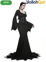Gothic Black Women’s Dress with Whale Tail Waist & Heart Neckline – Halloween Style