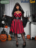 Plus Size Women’s V-Neck Striped Slip Dress – Red & Black Grunge Punk Style