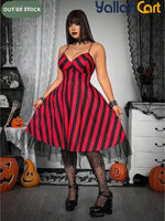 Plus Size Women’s V-Neck Striped Slip Dress – Red & Black Grunge Punk Style