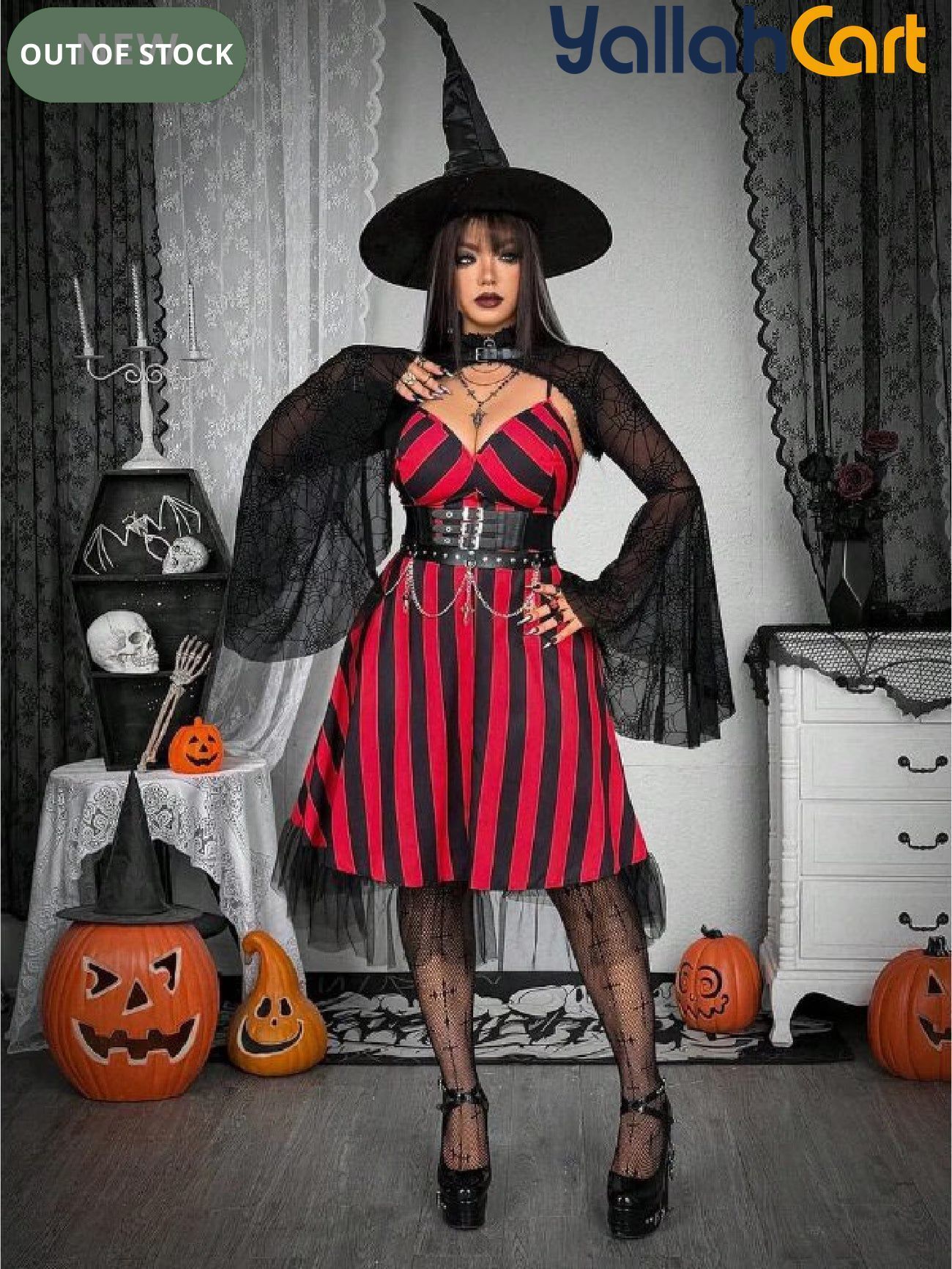 Plus Size Women’s V-Neck Striped Slip Dress – Red & Black Grunge Punk Style
