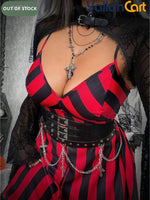 Plus Size Women’s V-Neck Striped Slip Dress – Red & Black Grunge Punk Style