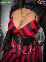 Plus Size Women’s V-Neck Striped Slip Dress – Red & Black Grunge Punk Style
