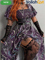 Women's Gothic Spider Web Print Halloween Dress – Punk Style, Slim Fit, High Waist
