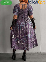 Women's Gothic Spider Web Print Halloween Dress – Punk Style, Slim Fit, High Waist