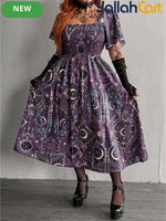 Women's Gothic Spider Web Print Halloween Dress – Punk Style, Slim Fit, High Waist