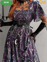 Women's Gothic Spider Web Print Halloween Dress – Punk Style, Slim Fit, High Waist