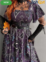 Women's Gothic Spider Web Print Halloween Dress – Punk Style, Slim Fit, High Waist
