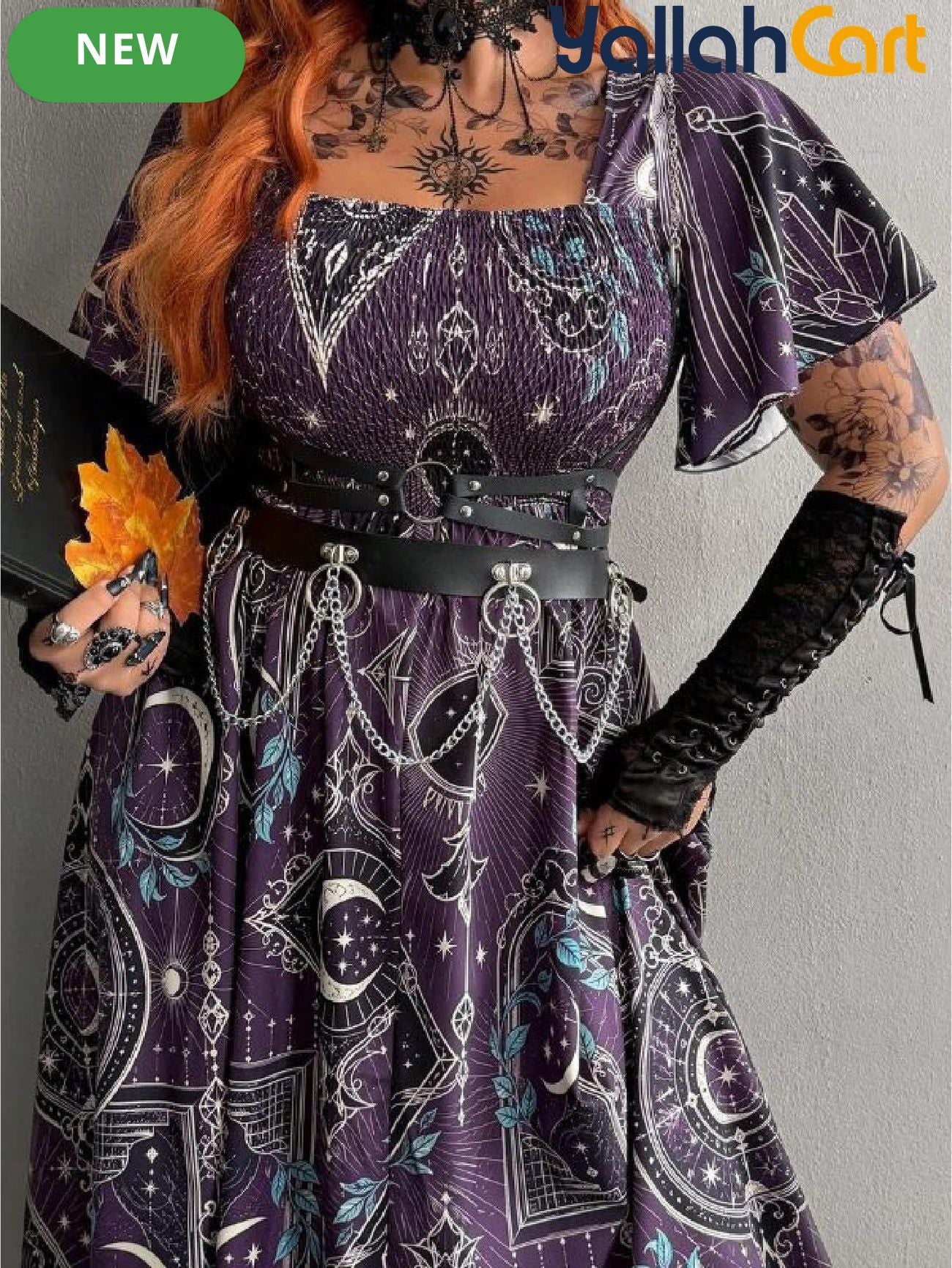 Women's Gothic Spider Web Print Halloween Dress – Punk Style, Slim Fit, High Waist
