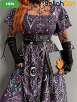 Women's Gothic Spider Web Print Halloween Dress – Punk Style, Slim Fit, High Waist