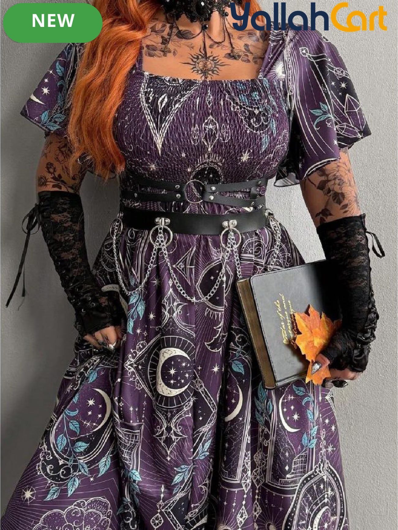 Women's Gothic Spider Web Print Halloween Dress – Punk Style, Slim Fit, High Waist