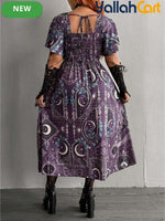 Women's Gothic Spider Web Print Halloween Dress – Punk Style, Slim Fit, High Waist